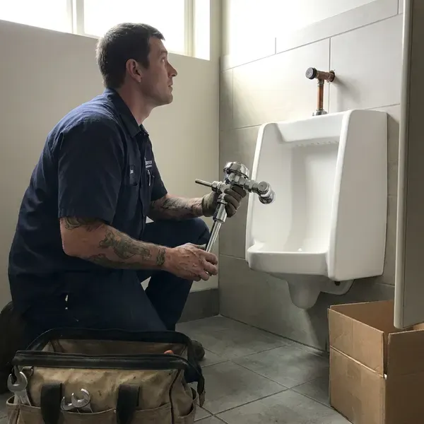 CHV Plumbing technician providing urinal installation in Novi, MI